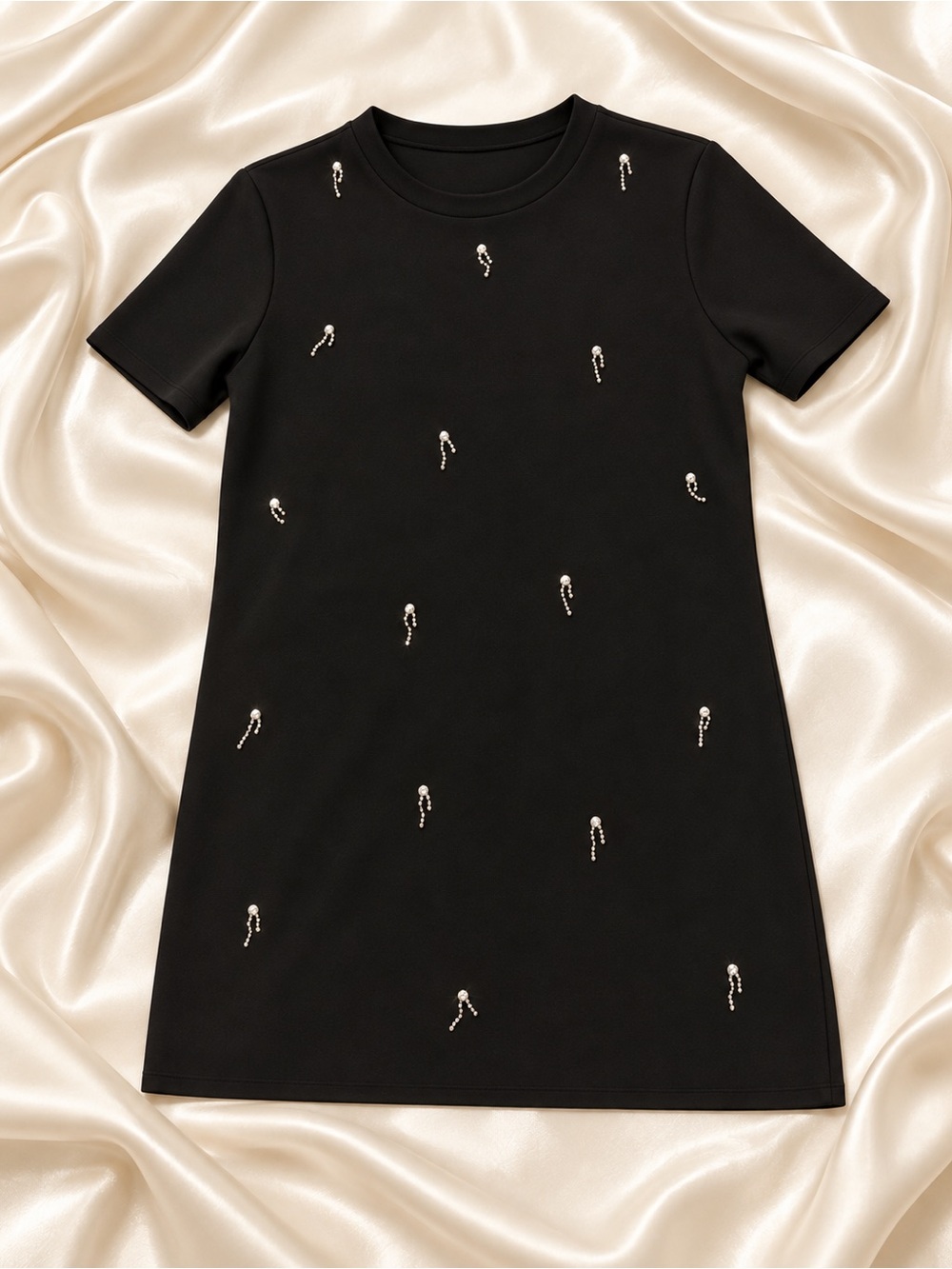 Zara Black Short-Sleeve Embellished Mini Dress